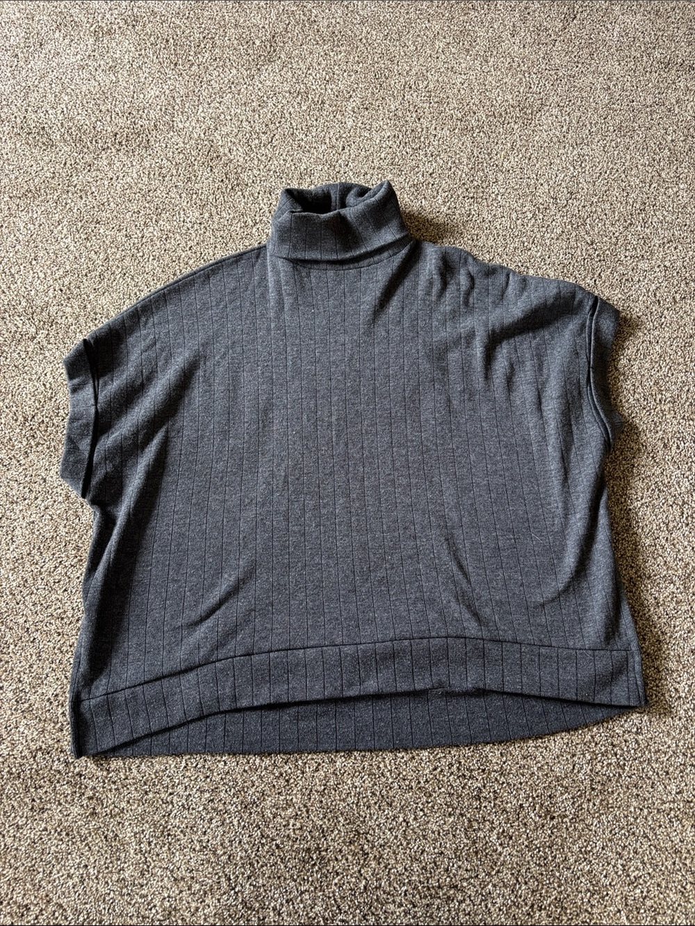 Zara Charcoal Grey Ribbed Turtleneck Short-Sleeve Sweater